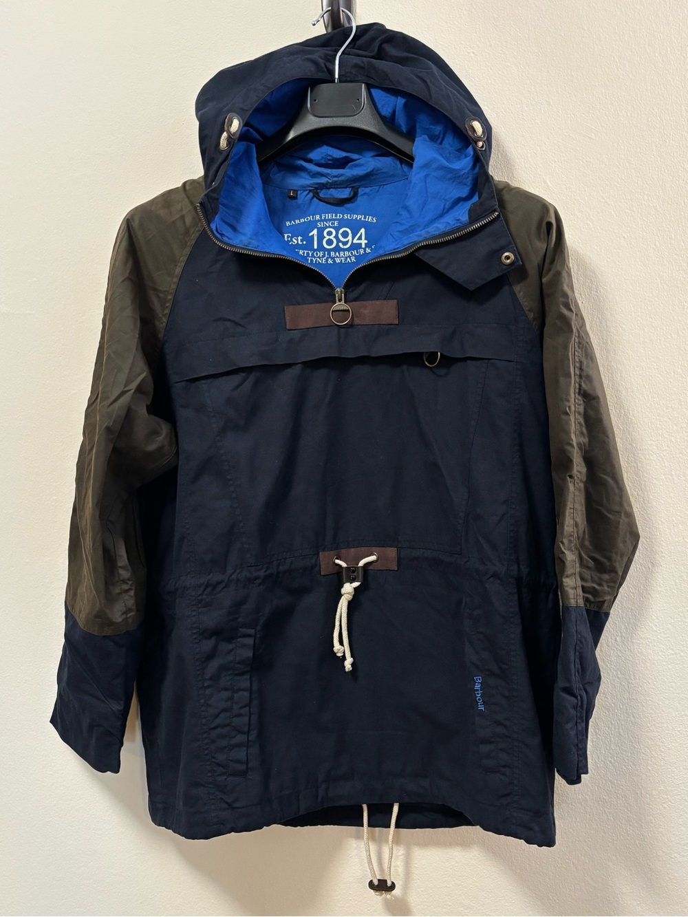 Barbour Jacket L Men's Arete Smock Blue Rare Casual Non Waxed Rain Coat Cotton